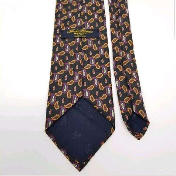 Brooks Brothers Black Paisley Print Silk Necktie - Picture 3 of 4
